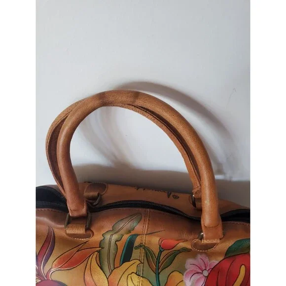 Anuschka Shoulder Bag Purse Tropical Paradise Hibiscus Leather Hand Painted - Picture 3 of 10